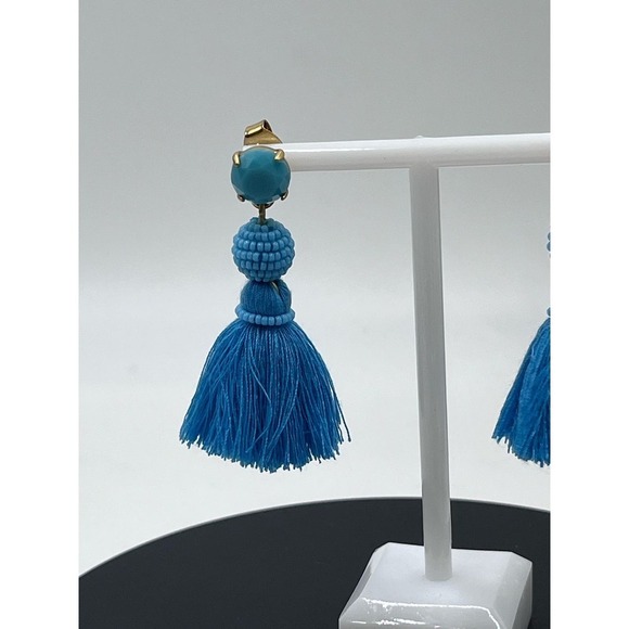 J. Crew Blue Rhinestone and Tassel Drop Pierced Earrings - Picture 2 of 11